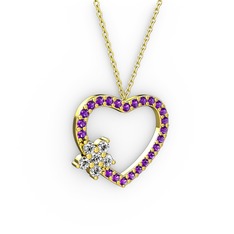 Maita Kalp Kolye - Swarovski ve ametist 8 ayar altın kolye (40 cm altın rolo zincir) #8mry0v