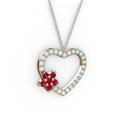 Rodolit garnet ve akuamarin 925 ayar rose altın kaplama gümüş kolye (40 cm beyaz altın rolo zincir)
