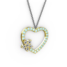 Maita Kalp Kolye - Swarovski ve akuamarin 14 ayar altın kolye (40 cm gümüş rolo zincir) #8uwpjy