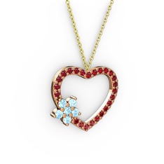 Akuamarin ve garnet 8 ayar rose altın kolye (40 cm gümüş rolo zincir)