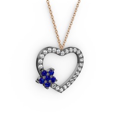 Maita Kalp Kolye - Lab safir ve swarovski 925 ayar siyah rodyum kaplama gümüş kolye (40 cm rose altın rolo zincir) #8y5jb3