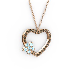 Maita Kalp Kolye - Akuamarin ve dumanlı kuvars 14 ayar rose altın kolye (40 cm rose altın rolo zincir) #90mdqp
