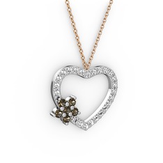 Dumanlı kuvars ve swarovski 14 ayar beyaz altın kolye (40 cm rose altın rolo zincir)