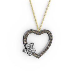 Swarovski ve dumanlı kuvars 925 ayar siyah rodyum kaplama gümüş kolye (40 cm altın rolo zincir)