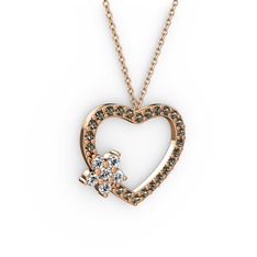 Maita Kalp Kolye - Swarovski ve dumanlı kuvars 14 ayar rose altın kolye (40 cm rose altın rolo zincir) #a6i090