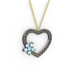 Maita Kalp Kolye - Akuamarin ve dumanlı kuvars 925 ayar siyah rodyum kaplama gümüş kolye (40 cm altın rolo zincir) #akvwsk