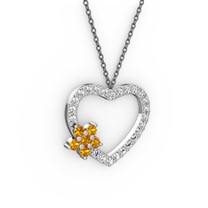 Maita Kalp Kolye - Sitrin ve swarovski 14 ayar beyaz altın kolye (40 cm gümüş rolo zincir) #as6kl9