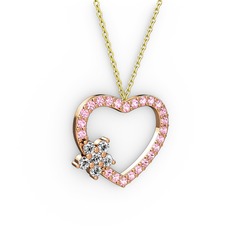 Swarovski ve pembe kuvars 925 ayar rose altın kaplama gümüş kolye (40 cm altın rolo zincir)