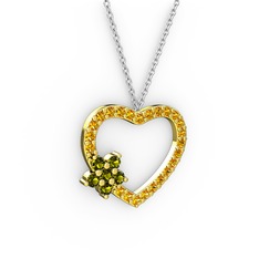 Maita Kalp Kolye - Peridot ve sitrin 8 ayar altın kolye (40 cm beyaz altın rolo zincir) #b8n3jj