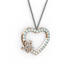 Maita Kalp Kolye - Pırlanta ve akuamarin 8 ayar rose altın kolye (0.216 karat, 40 cm gümüş rolo zincir) #b8qe2e