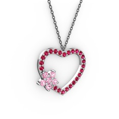 Pembe kuvars ve rodolit garnet 925 ayar gümüş kolye (40 cm gümüş rolo zincir)