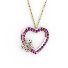 Maita Kalp Kolye - Beyaz zirkon ve ametist 8 ayar rose altın kolye (40 cm altın rolo zincir) #bjq4r8