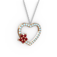 Garnet ve akuamarin 14 ayar rose altın kolye (40 cm beyaz altın rolo zincir)