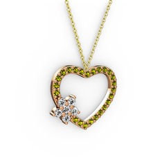 Maita Kalp Kolye - Pırlanta ve peridot 8 ayar rose altın kolye (0.216 karat, 40 cm altın rolo zincir) #c7beiw
