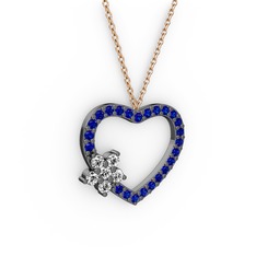 Maita Kalp Kolye - Beyaz zirkon ve lab safir 925 ayar siyah rodyum kaplama gümüş kolye (40 cm rose altın rolo zincir) #cow38t