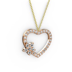 Beyaz zirkon ve pırlanta 18 ayar rose altın kolye (0.36 karat, 40 cm gümüş rolo zincir)