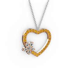 Maita Kalp Kolye - Swarovski ve sitrin 18 ayar rose altın kolye (40 cm beyaz altın rolo zincir) #d540ap