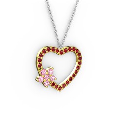 Maita Kalp Kolye - Pembe kuvars ve garnet 8 ayar altın kolye (40 cm beyaz altın rolo zincir) #d6qfzq