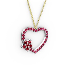 Maita Kalp Kolye - Garnet ve rodolit garnet 18 ayar beyaz altın kolye (40 cm altın rolo zincir) #d6tpo4