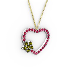 Maita Kalp Kolye - Peridot ve rodolit garnet 8 ayar beyaz altın kolye (40 cm altın rolo zincir) #dee0fp