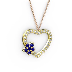 Lab safir ve swarovski 14 ayar altın kolye (40 cm rose altın rolo zincir)