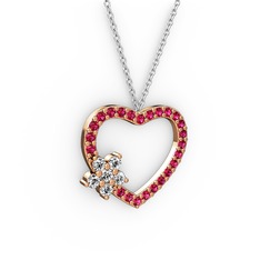 Maita Kalp Kolye - Swarovski ve rodolit garnet 8 ayar rose altın kolye (40 cm beyaz altın rolo zincir) #dg4m2e