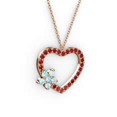 Maita Kalp Kolye - Akuamarin ve garnet 18 ayar rose altın kolye (40 cm rose altın rolo zincir) #dwr2bq