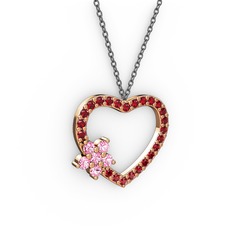 Pembe kuvars ve garnet 18 ayar rose altın kolye (40 cm gümüş rolo zincir)