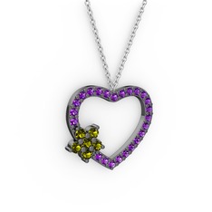 Maita Kalp Kolye - Peridot ve ametist 925 ayar siyah rodyum kaplama gümüş kolye (40 cm gümüş rolo zincir) #eajny9