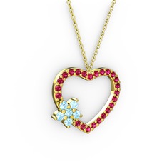 Akuamarin ve rodolit garnet 18 ayar altın kolye (40 cm altın rolo zincir)