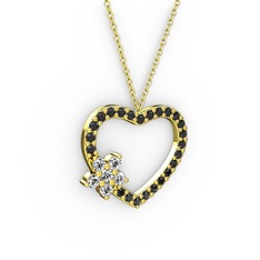 Beyaz zirkon ve siyah zirkon 925 ayar altın kaplama gümüş kolye (40 cm altın rolo zincir)