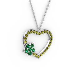Maita Kalp Kolye - Yeşil kuvars ve peridot 14 ayar beyaz altın kolye (40 cm beyaz altın rolo zincir) #fg2y0q