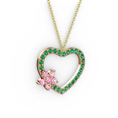 Pembe kuvars ve yeşil kuvars 925 ayar rose altın kaplama gümüş kolye (40 cm altın rolo zincir)