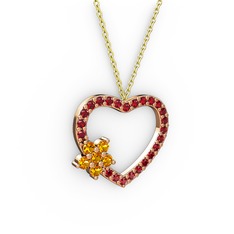 Sitrin ve garnet 14 ayar rose altın kolye (40 cm altın rolo zincir)