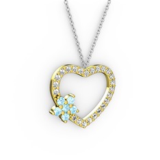 Akuamarin ve swarovski 8 ayar altın kolye (40 cm beyaz altın rolo zincir)