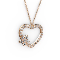 Beyaz zirkon ve pırlanta 14 ayar rose altın kolye (0.36 karat, 40 cm rose altın rolo zincir)