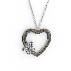 Maita Kalp Kolye - Pırlanta ve dumanlı kuvars 925 ayar siyah rodyum kaplama gümüş kolye (0.216 karat, 40 cm beyaz altın rolo zincir) #g8j4vt