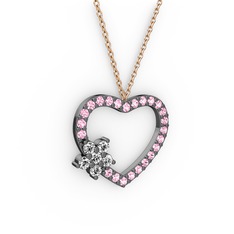 Maita Kalp Kolye - Swarovski ve pembe kuvars 925 ayar siyah rodyum kaplama gümüş kolye (40 cm rose altın rolo zincir) #gade9i