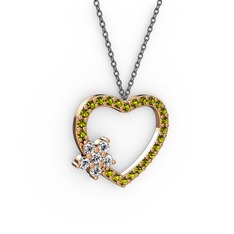 Swarovski ve peridot 14 ayar rose altın kolye (40 cm gümüş rolo zincir)