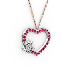 Maita Kalp Kolye - Pırlanta ve rodolit garnet 14 ayar beyaz altın kolye (0.216 karat, 40 cm rose altın rolo zincir) #gsfhlb