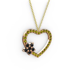 Siyah zirkon ve peridot 925 ayar rose altın kaplama gümüş kolye (40 cm altın rolo zincir)