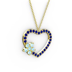 Maita Kalp Kolye - Akuamarin ve lab safir 18 ayar altın kolye (40 cm altın rolo zincir) #gzobyz