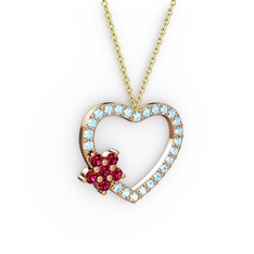 Maita Kalp Kolye - Rodolit garnet ve akuamarin 14 ayar rose altın kolye (40 cm altın rolo zincir) #h2f3q2