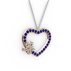 Pırlanta ve lab safir 14 ayar rose altın kolye (0.216 karat, 40 cm beyaz altın rolo zincir)