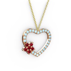 Garnet ve akuamarin 8 ayar rose altın kolye (40 cm altın rolo zincir)