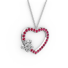 Maita Kalp Kolye - Swarovski ve rodolit garnet 8 ayar beyaz altın kolye (40 cm beyaz altın rolo zincir) #i3rxbm