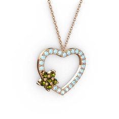 Maita Kalp Kolye - Peridot ve akuamarin 8 ayar rose altın kolye (40 cm rose altın rolo zincir) #ib1otw