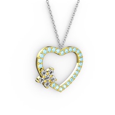 Maita Kalp Kolye - Swarovski ve akuamarin 14 ayar altın kolye (40 cm beyaz altın rolo zincir) #im70y