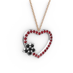 Siyah zirkon ve garnet 925 ayar gümüş kolye (40 cm rose altın rolo zincir)
