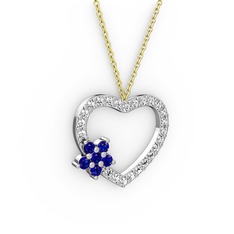 Lab safir ve swarovski 14 ayar beyaz altın kolye (40 cm altın rolo zincir)